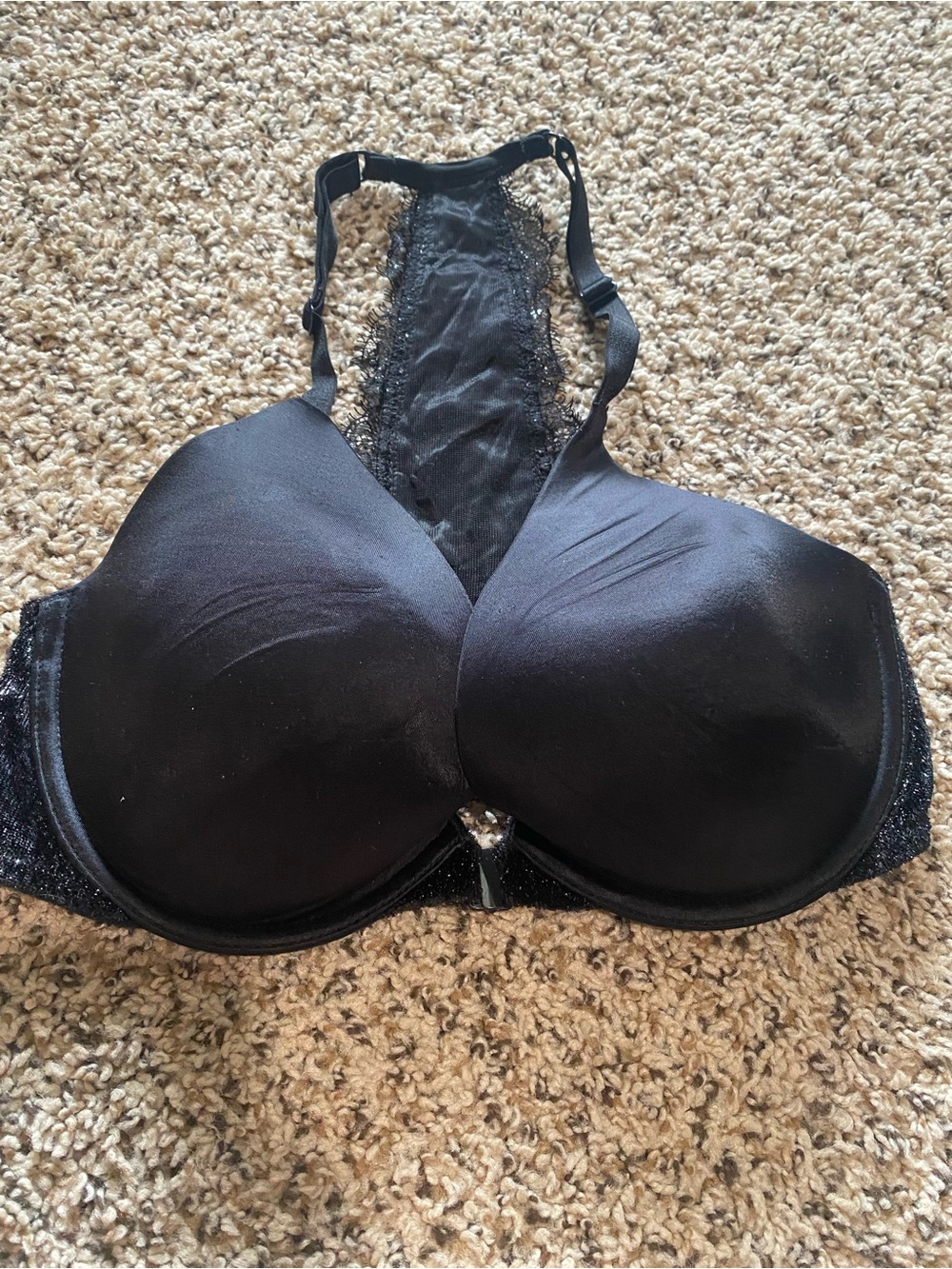 Victorias Secret Black Rhinestone Lace Very Sexy Plunge Open Clasp 32DD